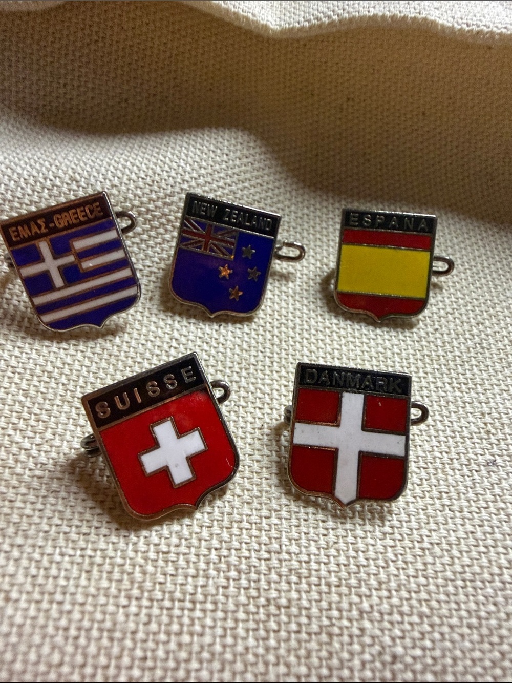 Vintage Enamel Country Shield Pin Lot of 5 - Mid-Century Travel Souvenir